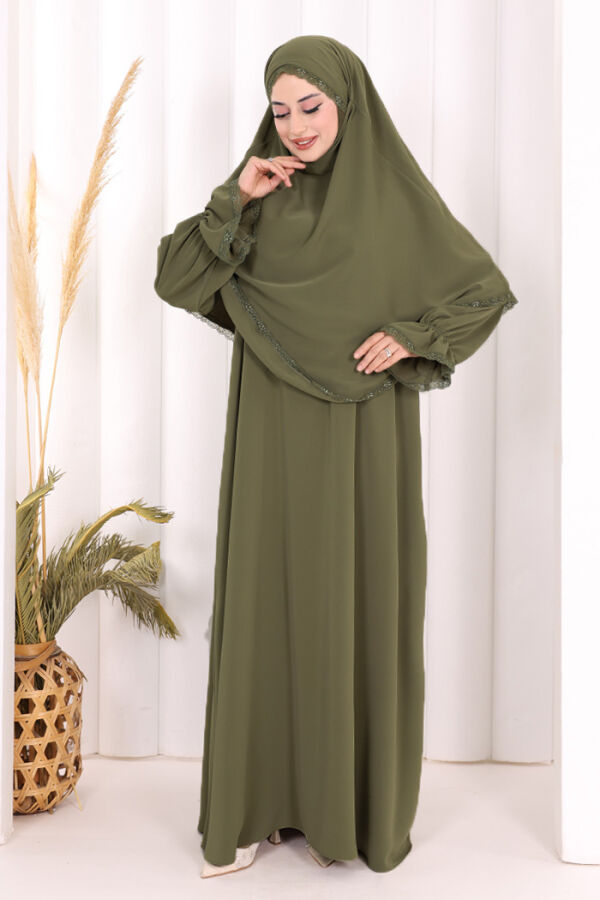 Dantel Detay Sufleli Elbise 6061 Haki - 1