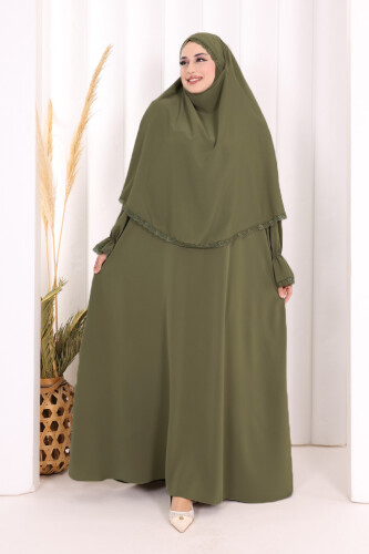 Dantel Detay Sufleli Elbise 6061 Haki - 2