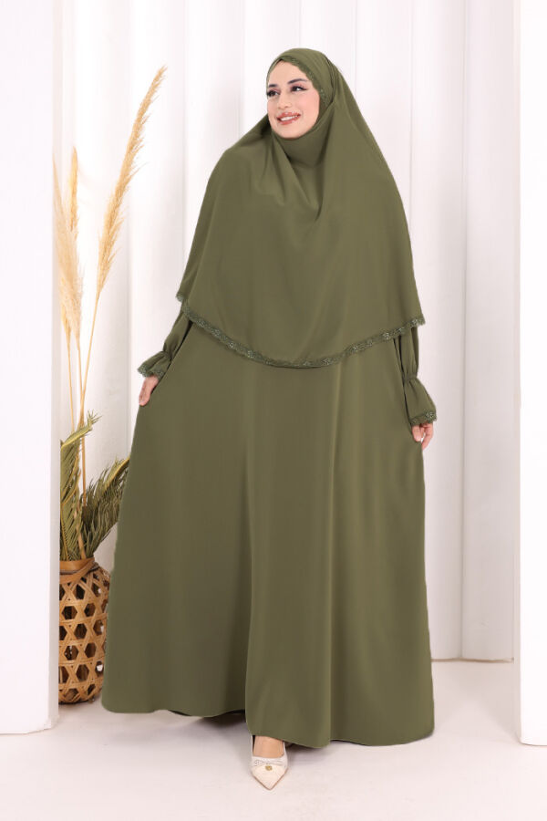 Dantel Detay Sufleli Elbise 6061 Haki - 2