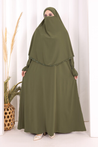 Dantel Detay Sufleli Elbise 6061 Haki - 3