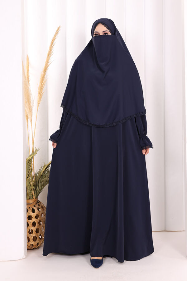 Dantel Detay Sufleli Elbise 6061 Lacivert - 1