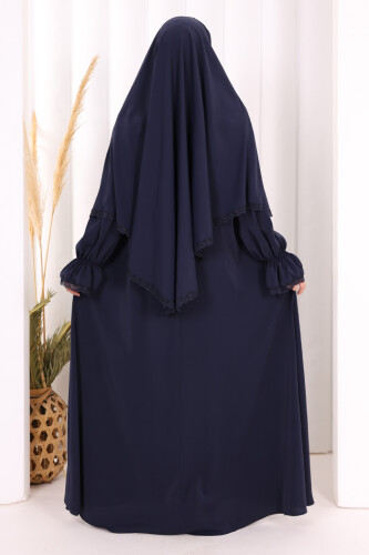 Dantel Detay Sufleli Elbise 6061 Lacivert - 4