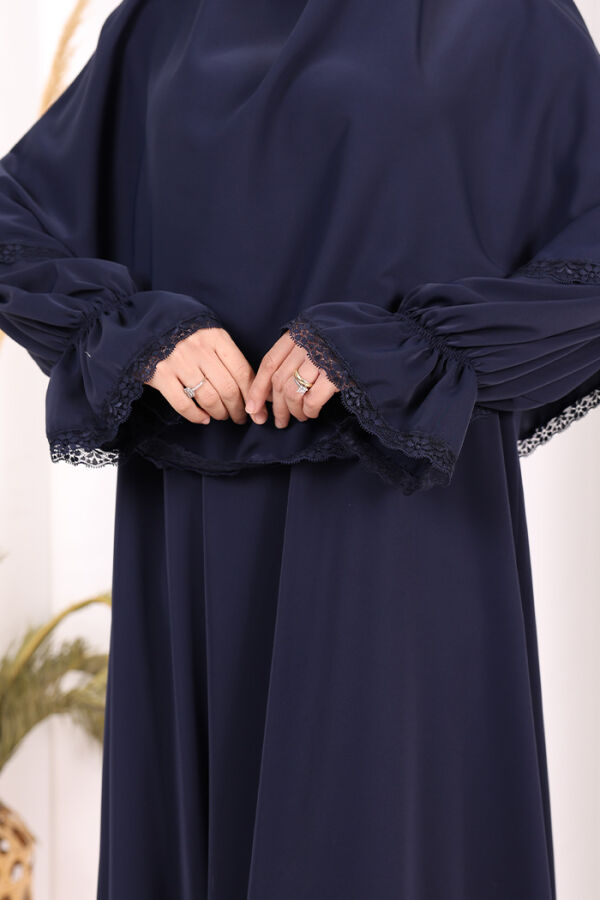 Dantel Detay Sufleli Elbise 6061 Lacivert - 6