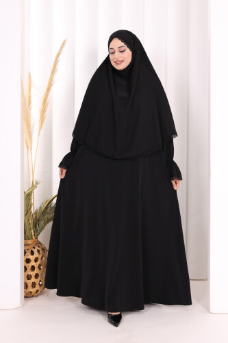 Dantel Detay Sufleli Elbise 6061 Siyah