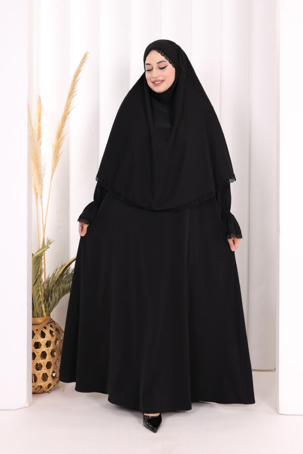 Dantel Detay Sufleli Elbise 6061 Siyah - 1