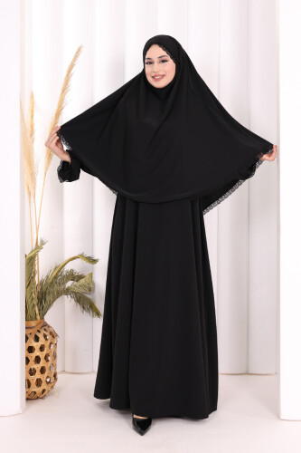 Dantel Detay Sufleli Elbise 6061 Siyah - 2