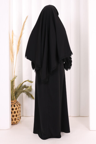 Dantel Detay Sufleli Elbise 6061 Siyah - 4