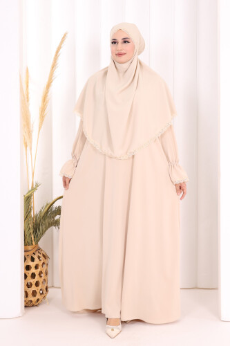 Dantel Detay Sufleli Elbise 6061 Taş