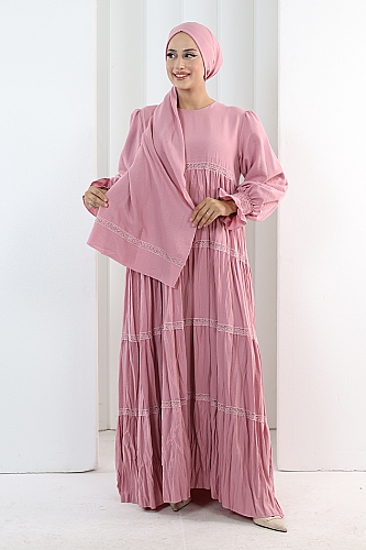 Dantel Detaylı Elbise 6087 Pembe - 2