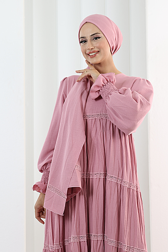 Dantel Detaylı Elbise 6087 Pembe - 4