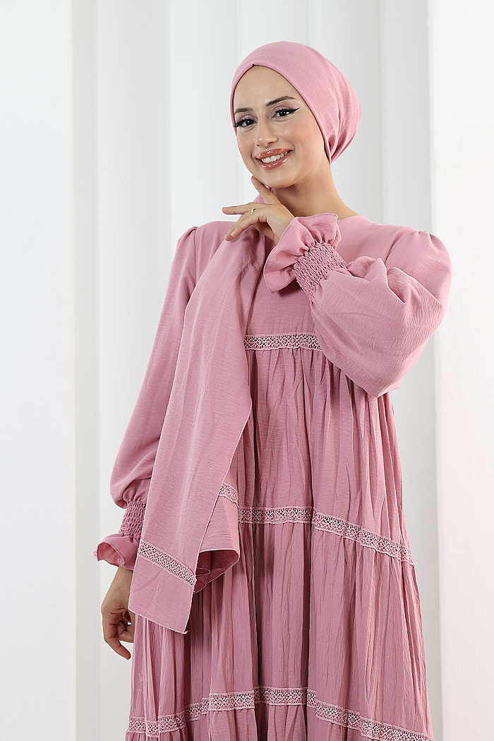 Dantel Detaylı Elbise 6087 Pembe - 4