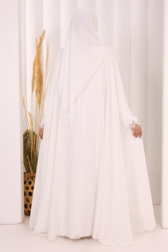 Dantel Detaylı Elbise Abaya Takım ŞAL HEDİYELİ! 6070 Ekru - 5