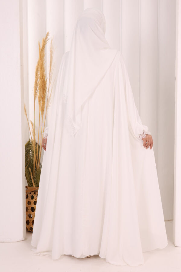 Dantel Detaylı Elbise Abaya Takım ŞAL HEDİYELİ! 6070 Ekru - 5