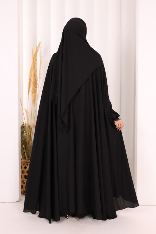 Dantel Detaylı Elbise Abaya Takım ŞAL HEDİYELİ! 6070 Siyah - 4