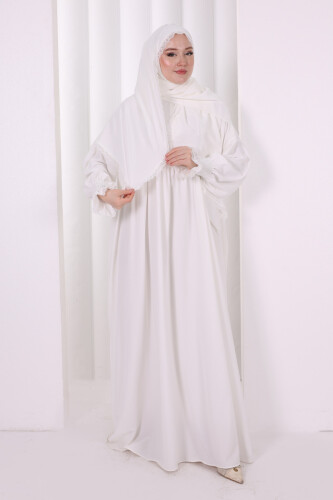 Dantel Detaylı Namaz Elbise 6095 Ekru - 2