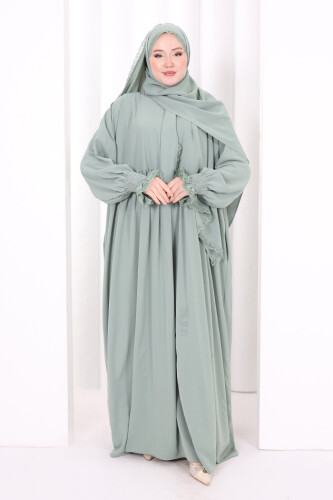 Dantel Detaylı Namaz Elbise 6095 Mint - 2
