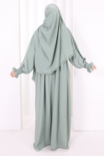 Dantel Detaylı Namaz Elbise 6095 Mint - 4
