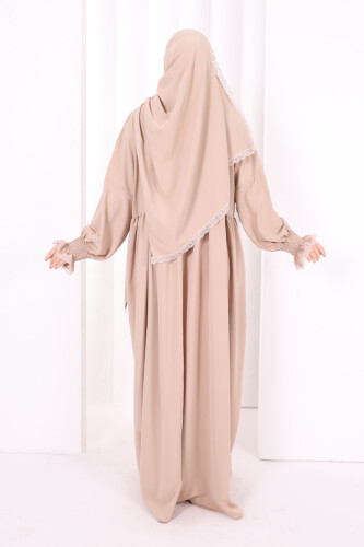 Dantel Detaylı Namaz Elbise 6095 Vizon - 4