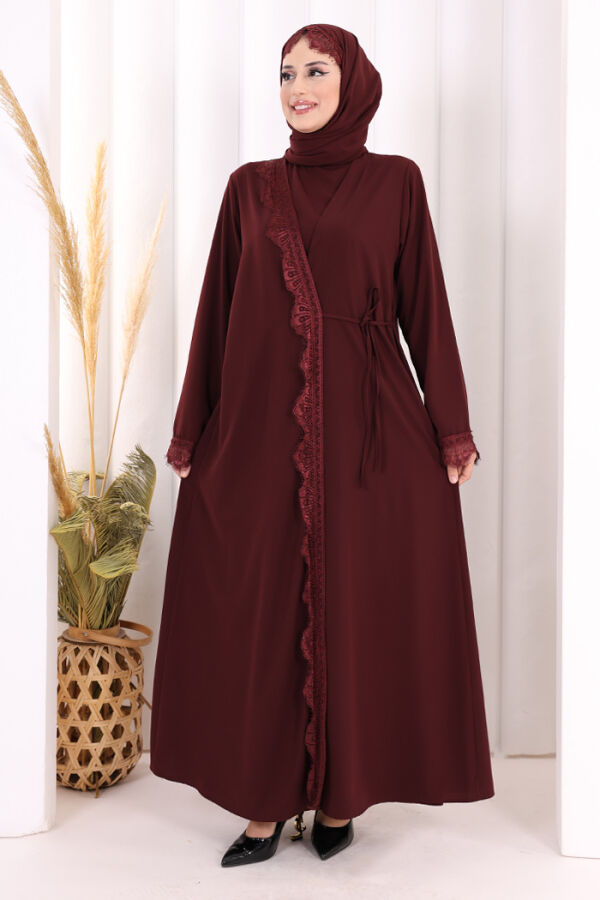Danteli Şallı Abaya Şal Hediyelidir! 7069 Bordo - 1