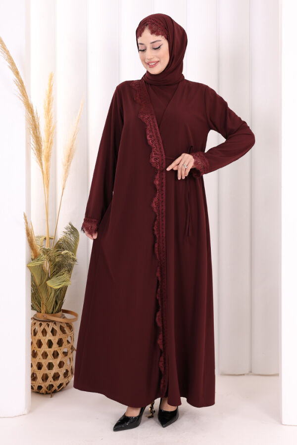 Danteli Şallı Abaya Şal Hediyelidir! 7069 Bordo - 2