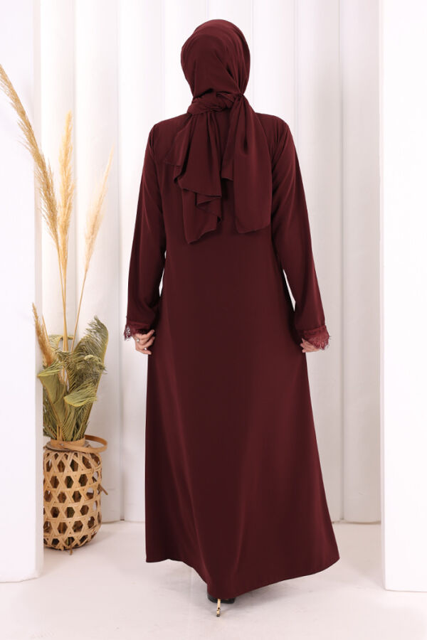 Danteli Şallı Abaya Şal Hediyelidir! 7069 Bordo - 4