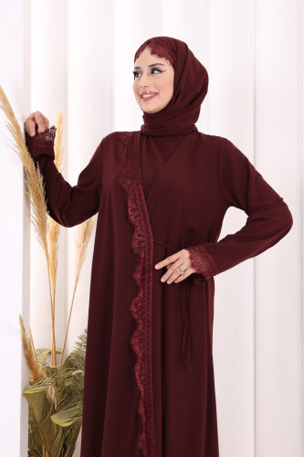 Danteli Şallı Abaya Şal Hediyelidir! 7069 Bordo - 5