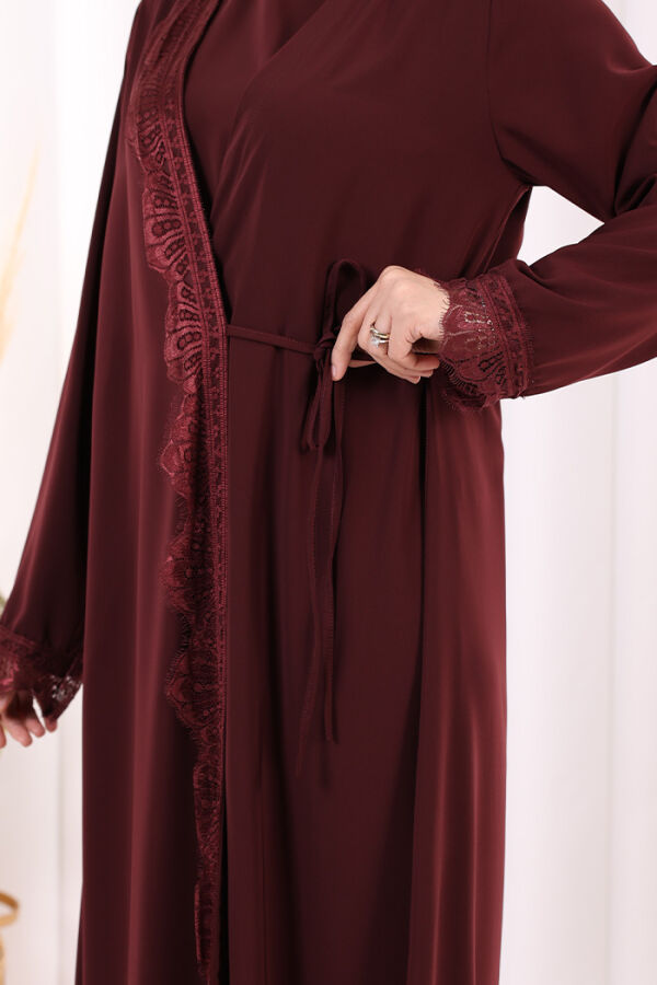 Danteli Şallı Abaya Şal Hediyelidir! 7069 Bordo - 6