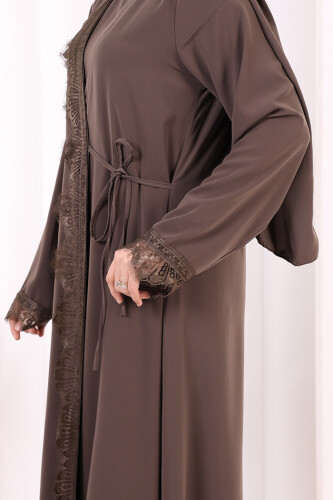 Danteli Şallı Abaya Şal Hediyelidir! 7069 Kahverengi - 6