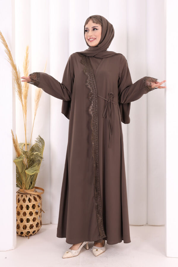 Danteli Şallı Abaya Şal Hediyelidir! 7069 Kahverengi - 2