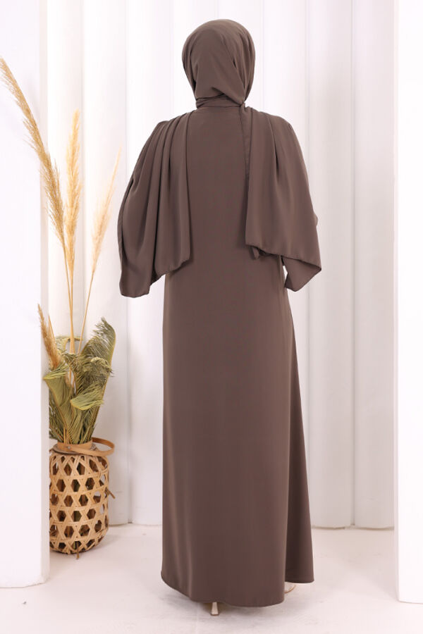 Danteli Şallı Abaya Şal Hediyelidir! 7069 Kahverengi - 4