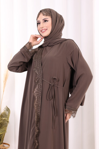 Danteli Şallı Abaya Şal Hediyelidir! 7069 Kahverengi - 5