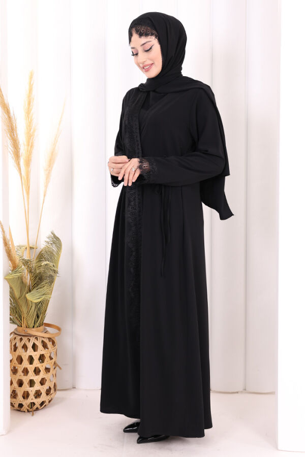 Danteli Şallı Abaya Şal Hediyelidir! 7069 Siyah - 2