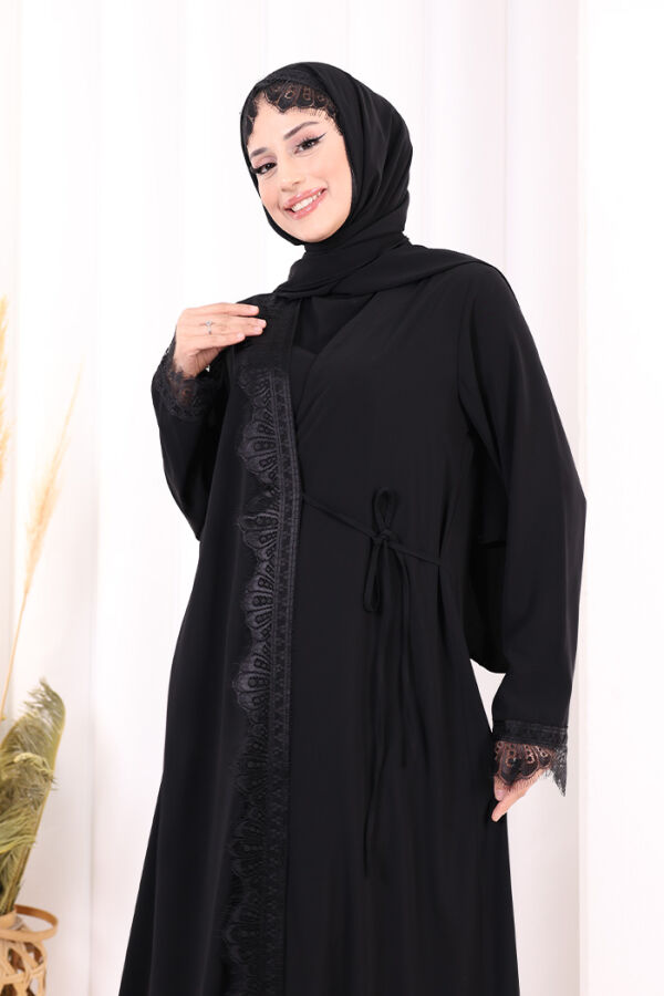 Danteli Şallı Abaya Şal Hediyelidir! 7069 Siyah - 4