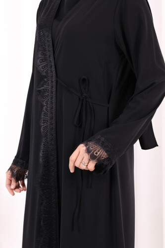 Danteli Şallı Abaya Şal Hediyelidir! 7069 Siyah - 5