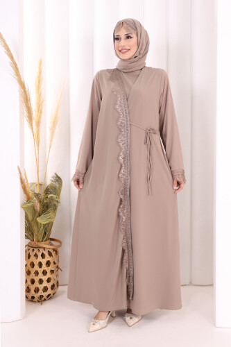 Danteli Şallı Abaya Şal Hediyelidir! 7069 Vizon