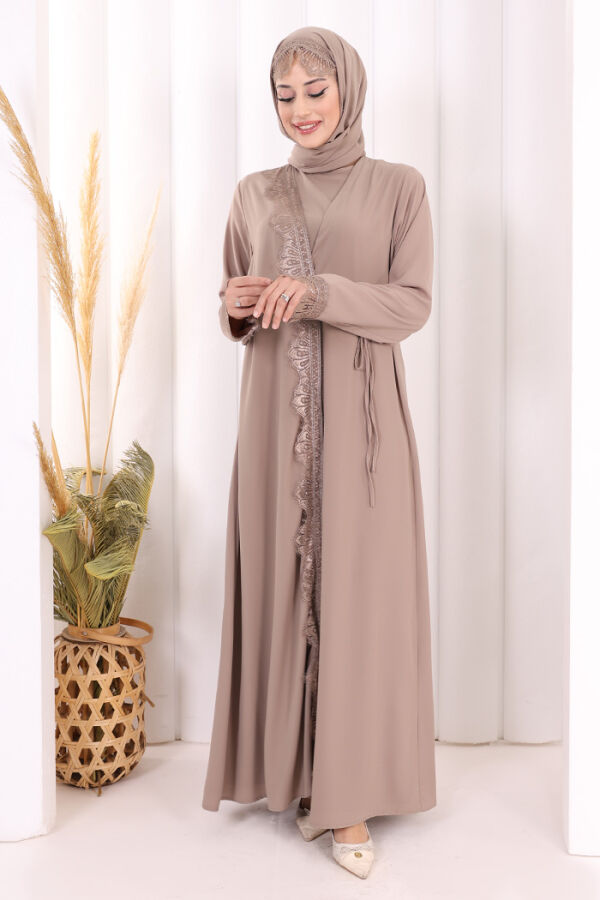 Danteli Şallı Abaya Şal Hediyelidir! 7069 Vizon - 2