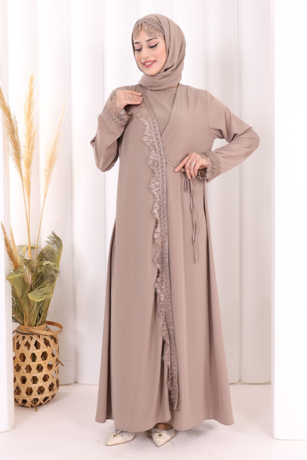 Danteli Şallı Abaya Şal Hediyelidir! 7069 Vizon - 3