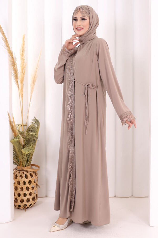 Danteli Şallı Abaya Şal Hediyelidir! 7069 Vizon - 4