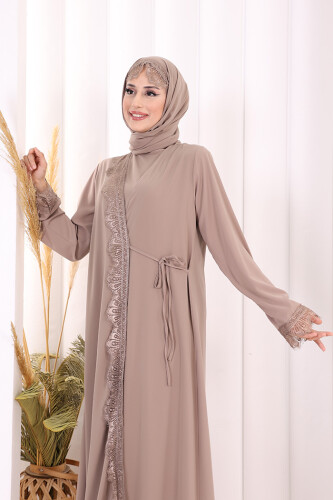 Danteli Şallı Abaya Şal Hediyelidir! 7069 Vizon - 6