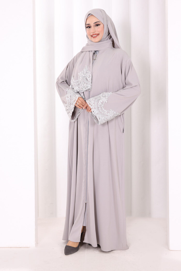 Dantelli Namaz Feracesi 6093 Gri - 2