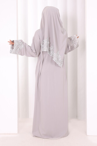 Dantelli Namaz Feracesi 6093 Gri - 3