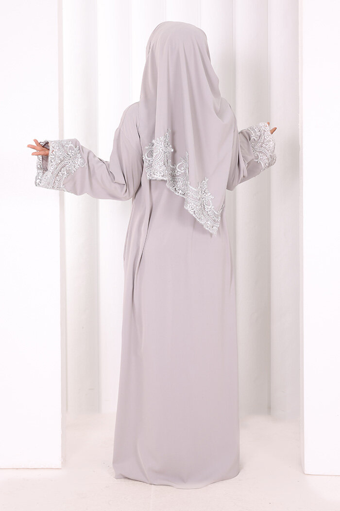 Dantelli Namaz Feracesi 6093 Gri - 3