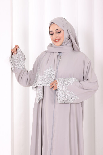 Dantelli Namaz Feracesi 6093 Gri - 4