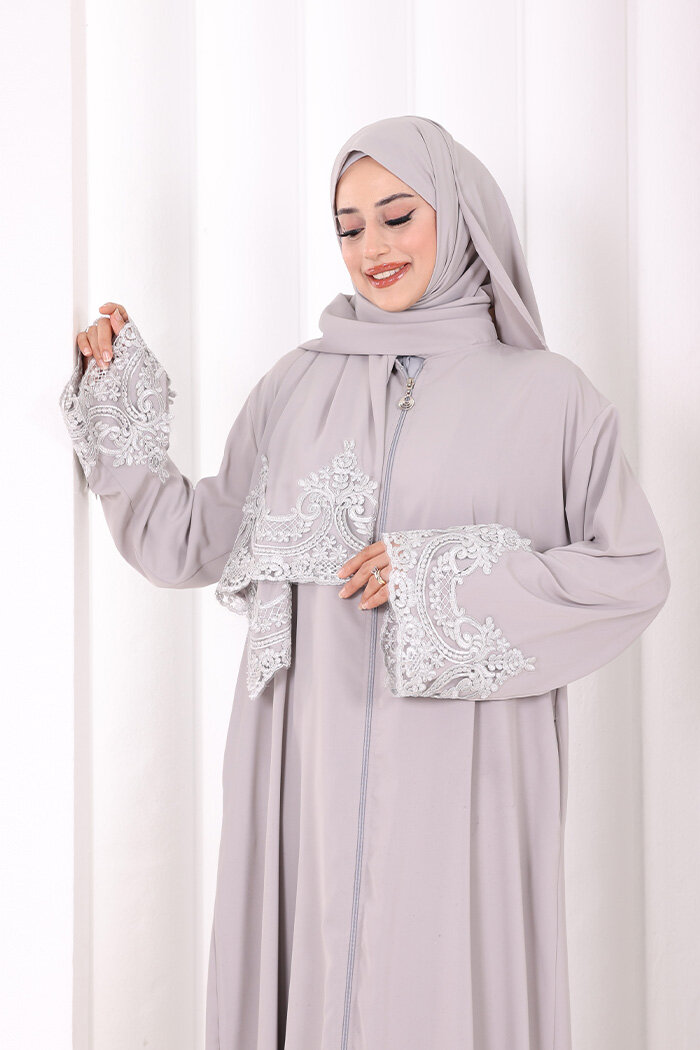 Dantelli Namaz Feracesi 6093 Gri - 4
