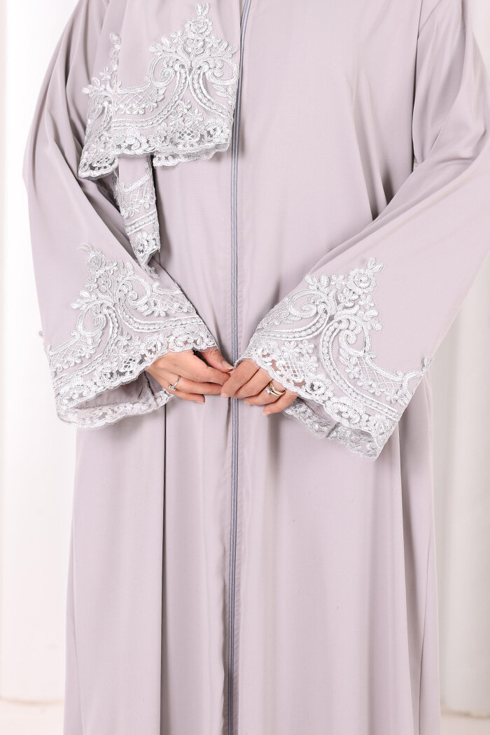Dantelli Namaz Feracesi 6093 Gri - 5