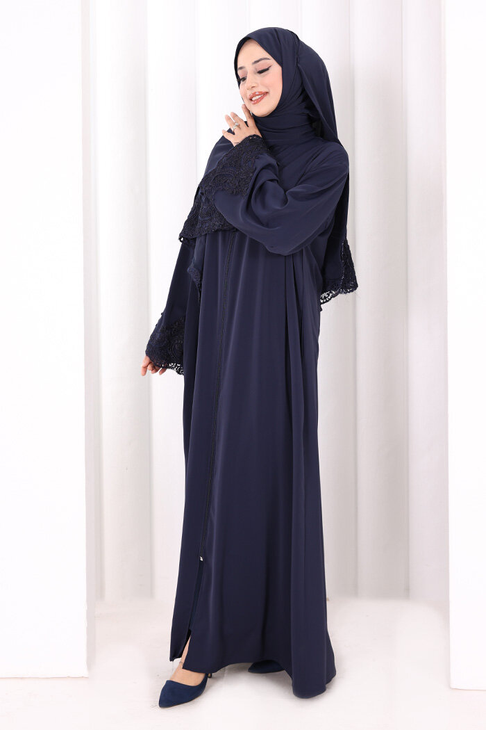Dantelli Namaz Feracesi 6093 Lacivert - 3