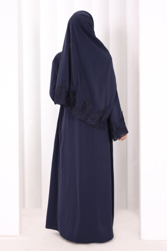 Dantelli Namaz Feracesi 6093 Lacivert - 4