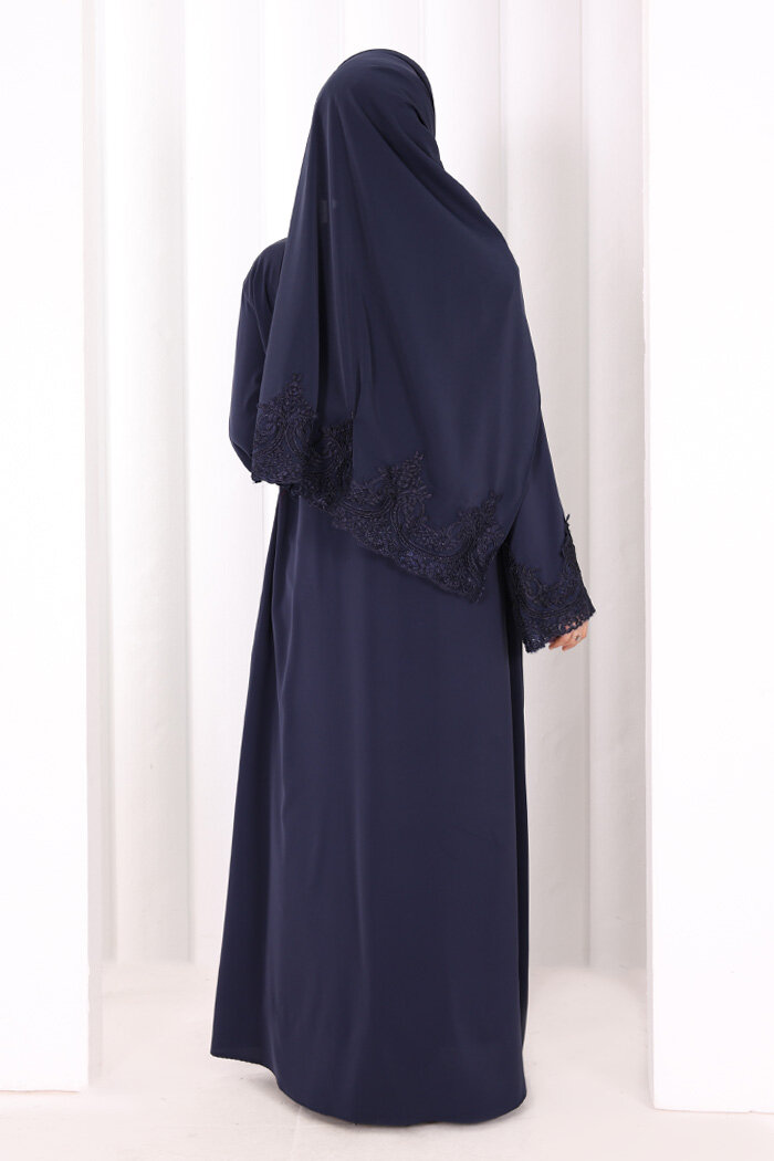 Dantelli Namaz Feracesi 6093 Lacivert - 4
