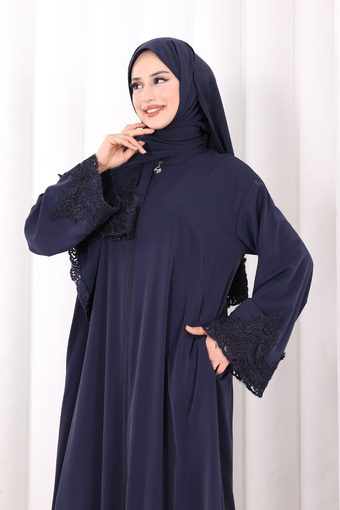 Dantelli Namaz Feracesi 6093 Lacivert - 5
