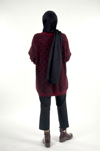 Desenli Bisiklet Yaka Tunik 18326 Bordo - 2